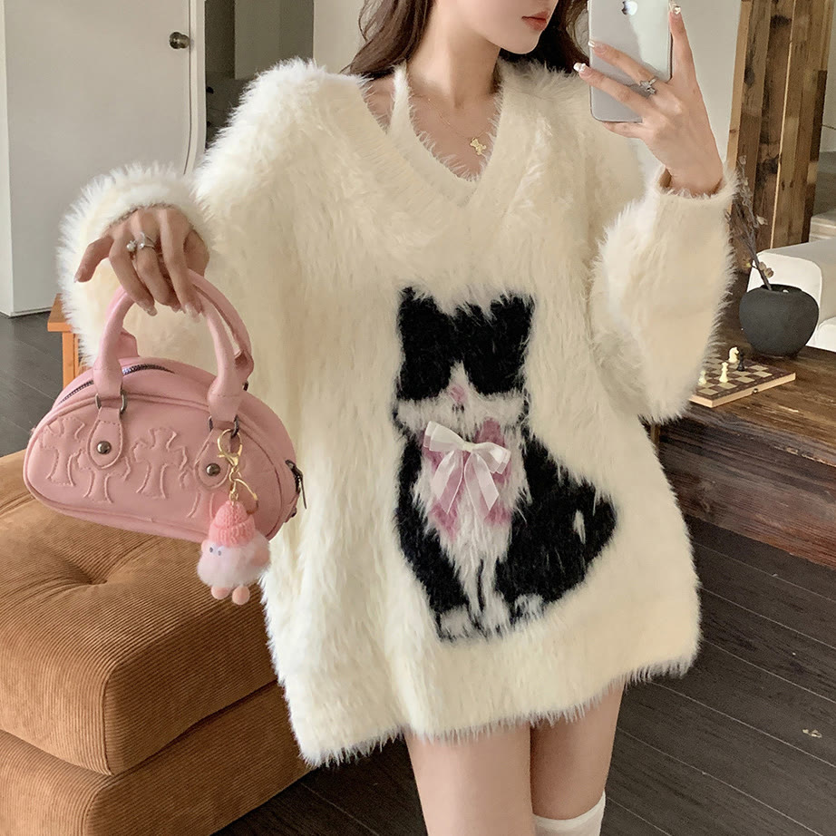Cat Off Shoulder Sweater - image 2