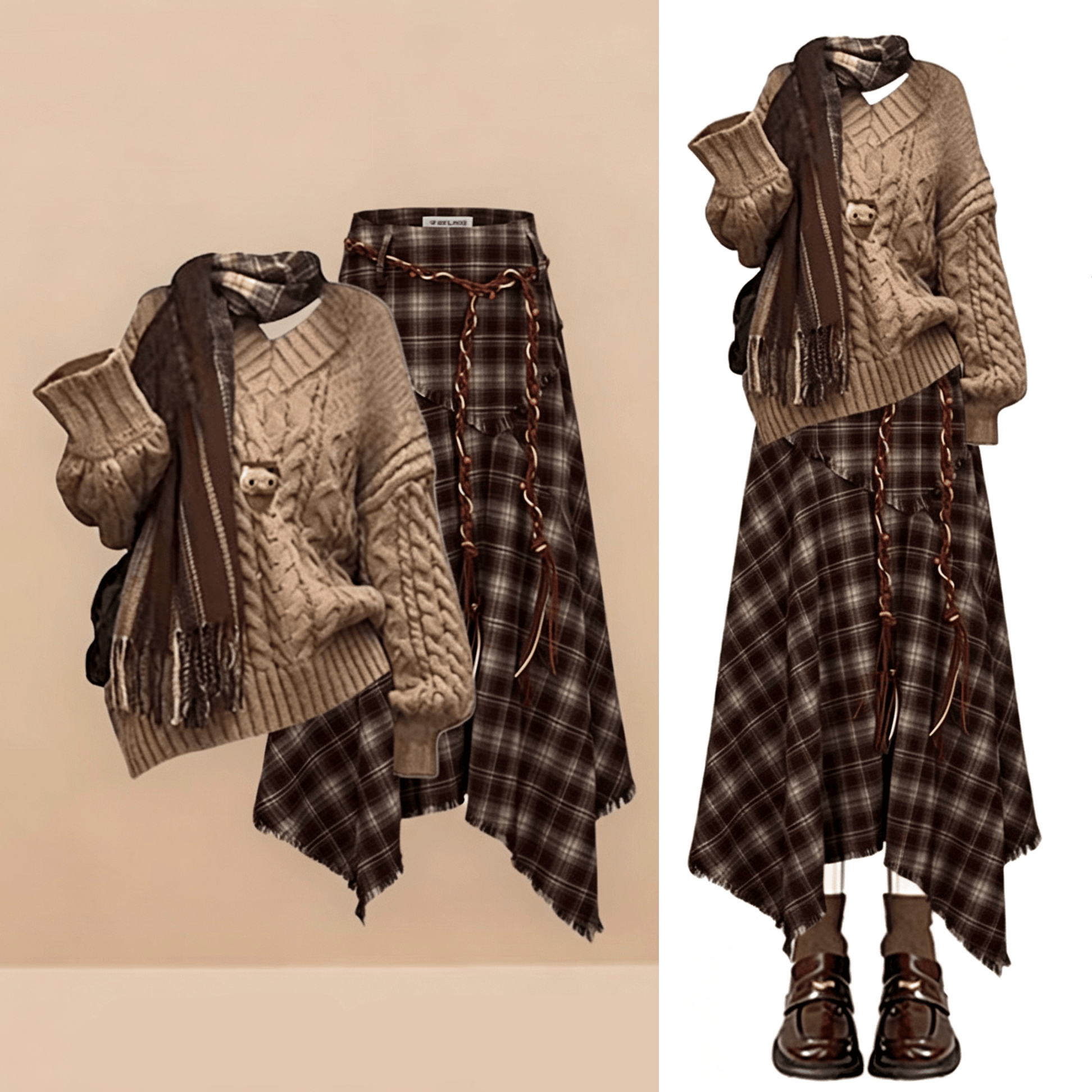 Knit Sweater and Plaid Skirt Two Pieces Set - Set - 4XL - image 1