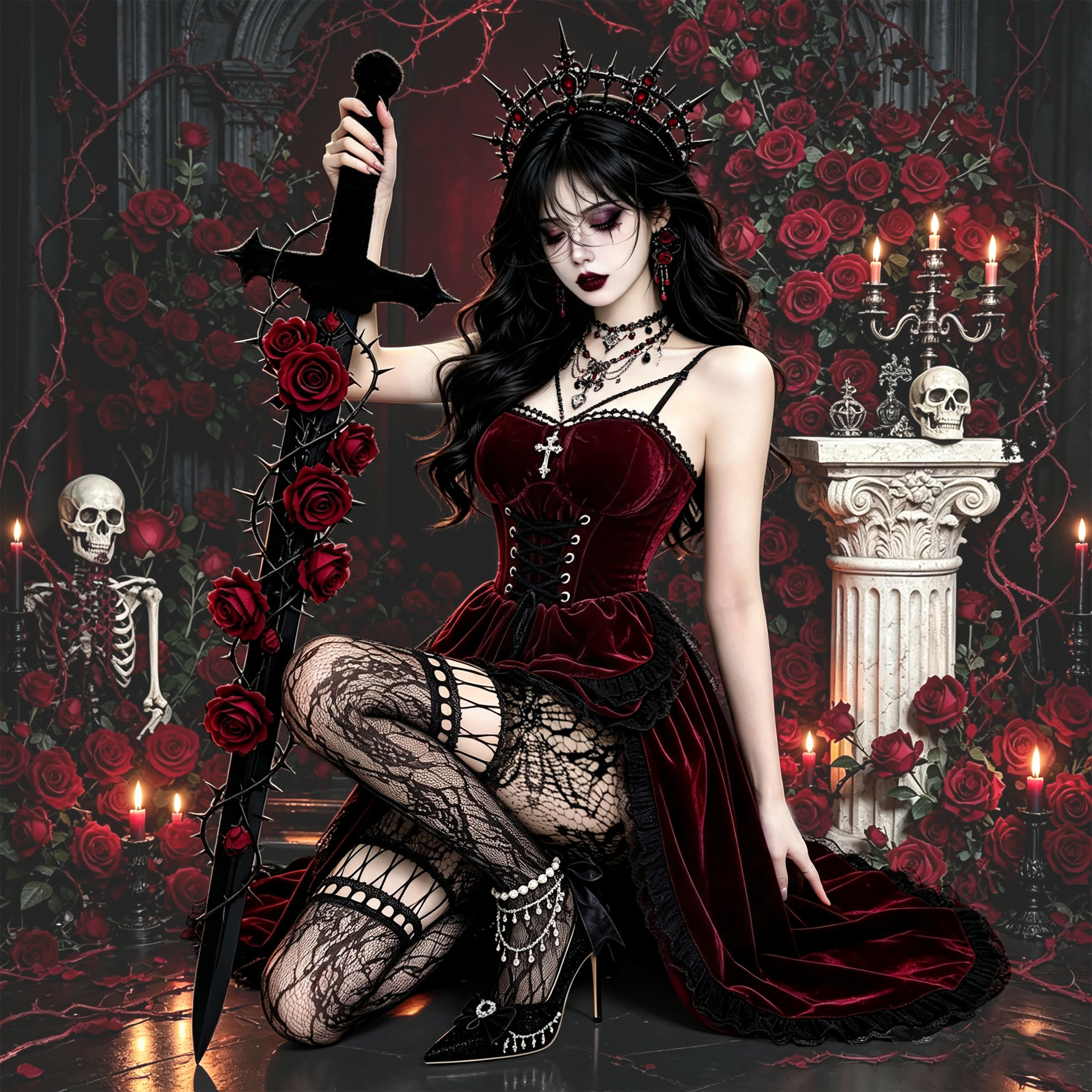 Halloween Gothic Red Costume Dress - image 1