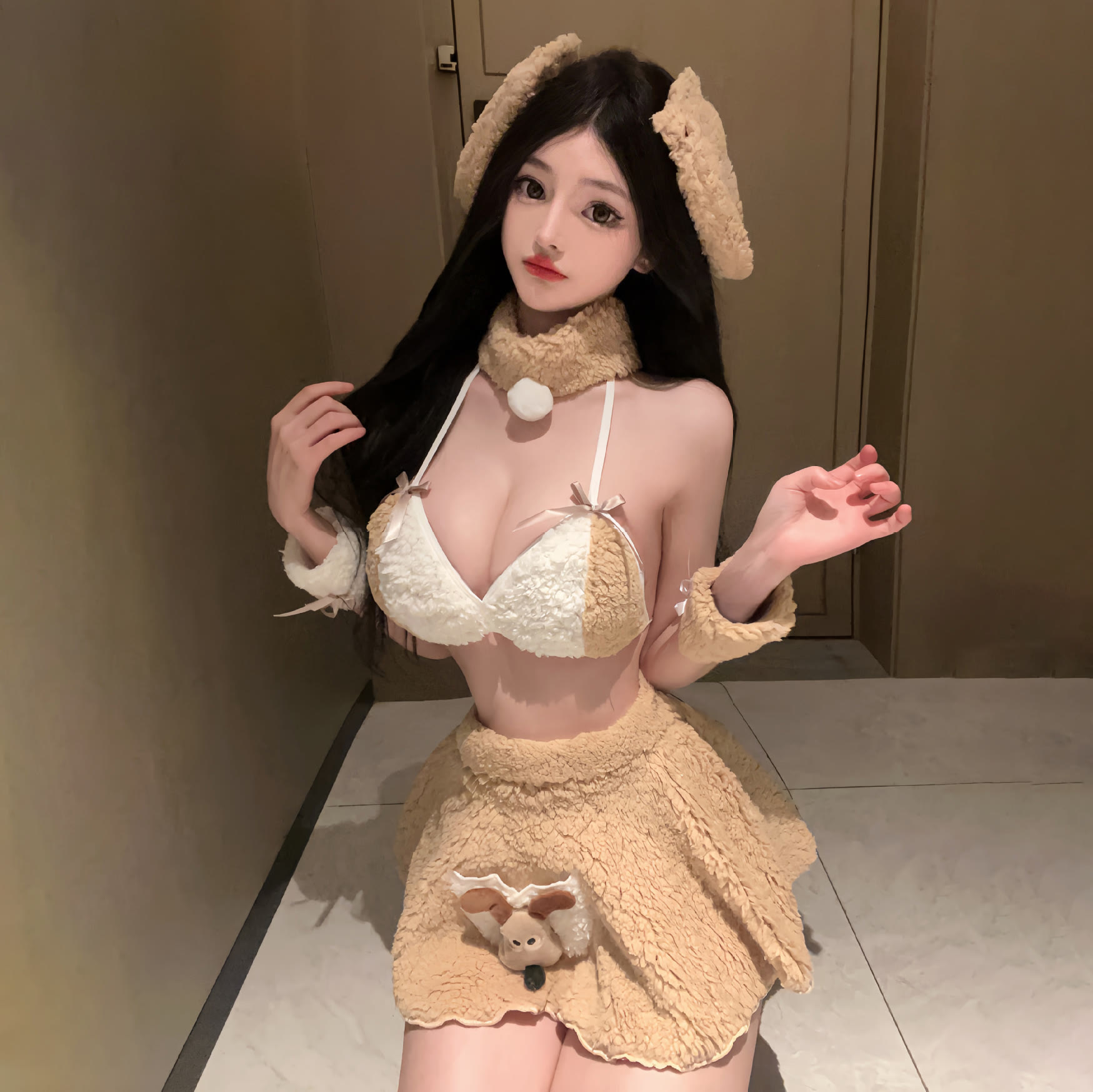 Plush Bunny Costume Lingerie - Lingerie+Choker+Headband - One Size - image 2