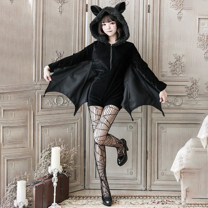 Halloween Bat Devil Costume - Black+Stockings - 3XL - image 1