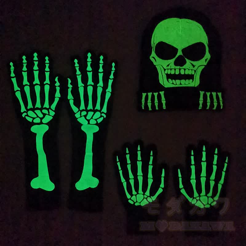 Halloween Glow-in-the-Dark Skull Hat and Gloves Set - image 1