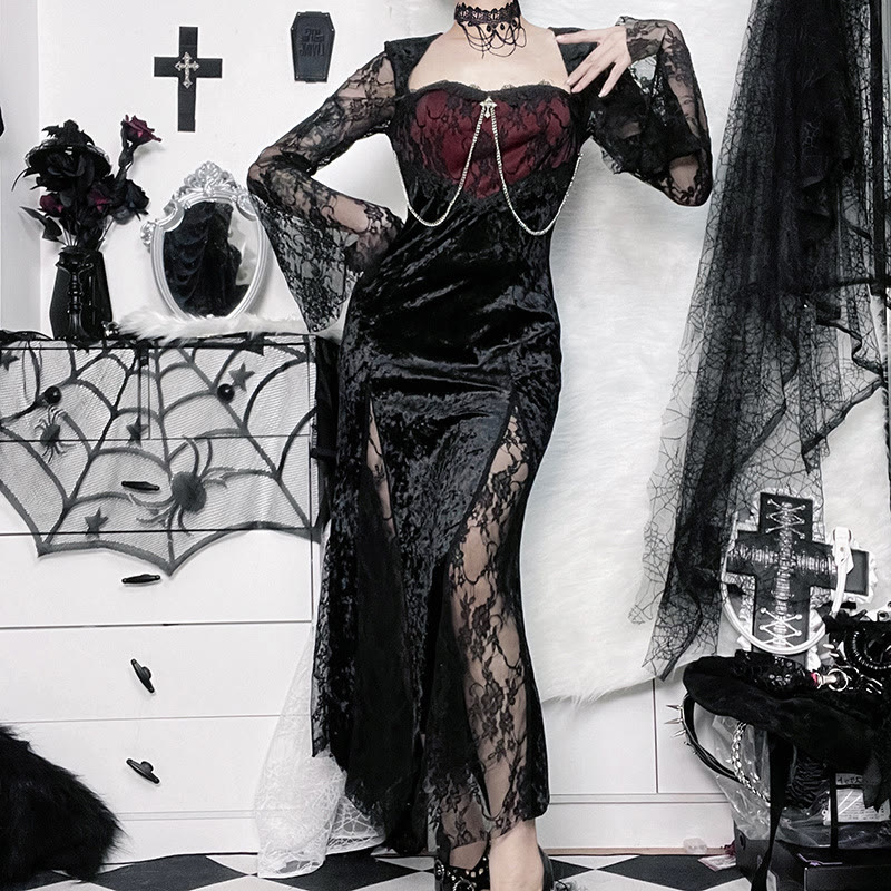 Halloween Dark Gothic Lace Dress - Black - L - image 3
