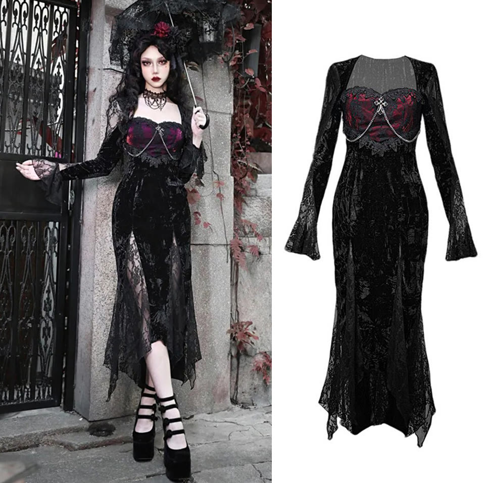 Halloween Dark Gothic Lace Dress - image 1