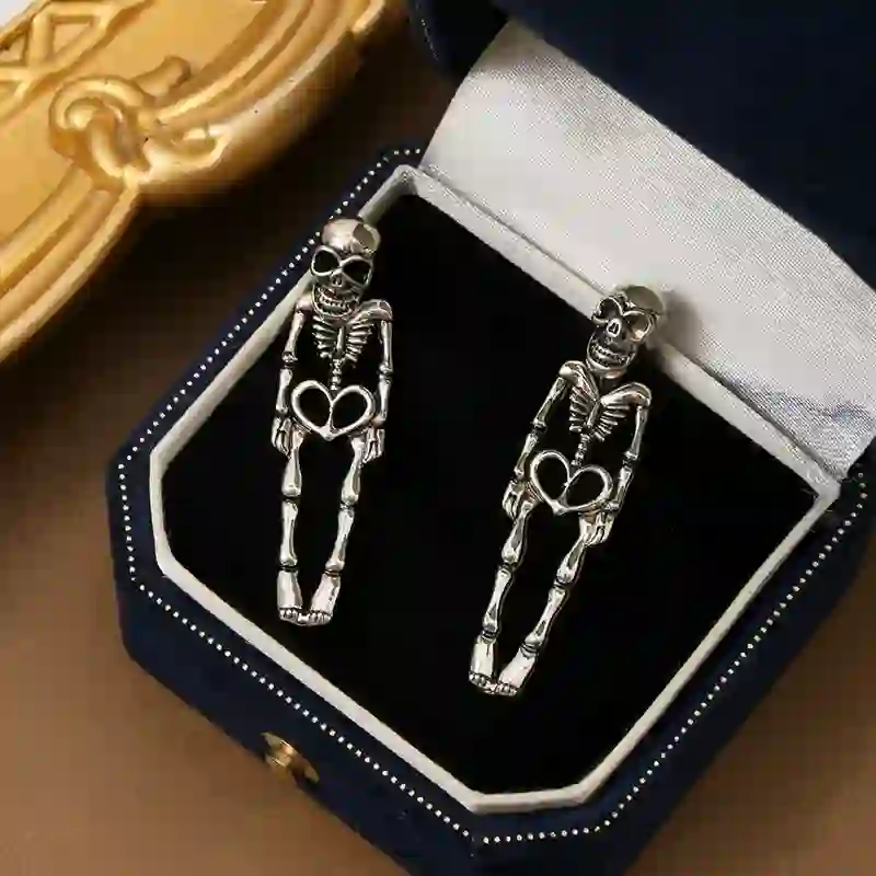 Halloween Skeleton Stud Earrings - Silver - One Size - image 2