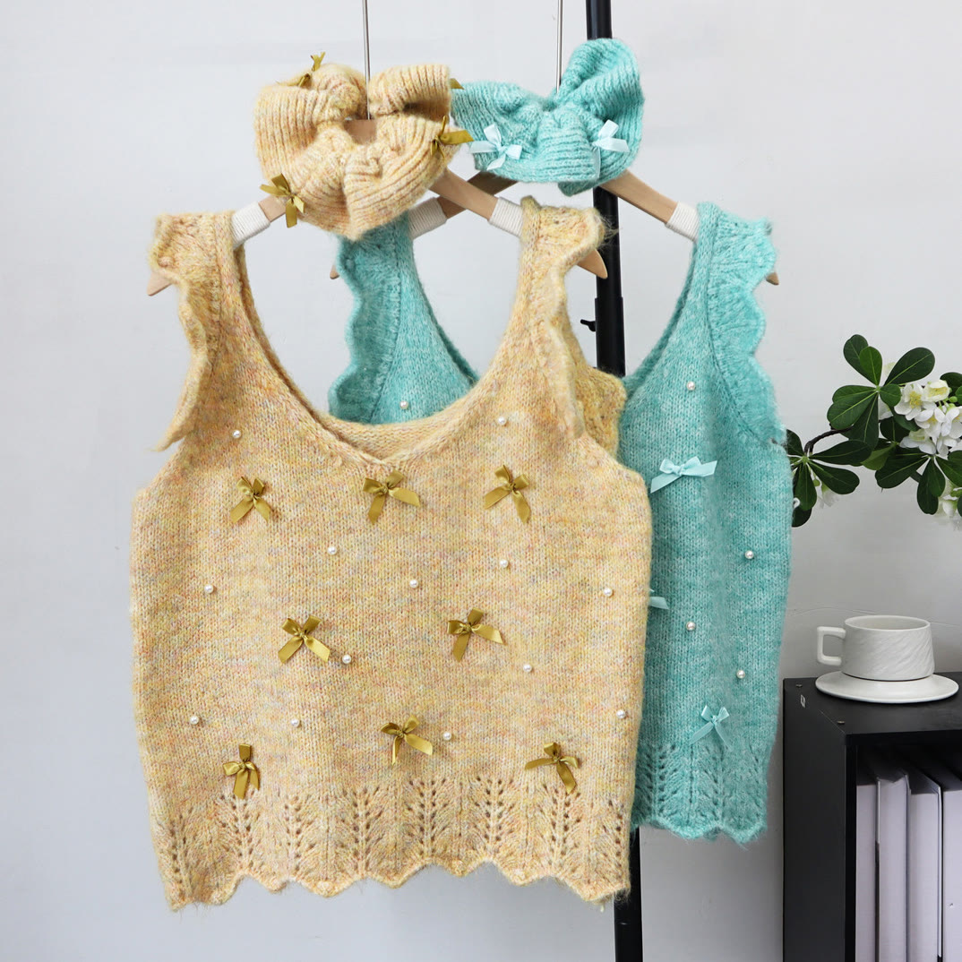 Bow Ruffle Trim Knit Vest - image 1