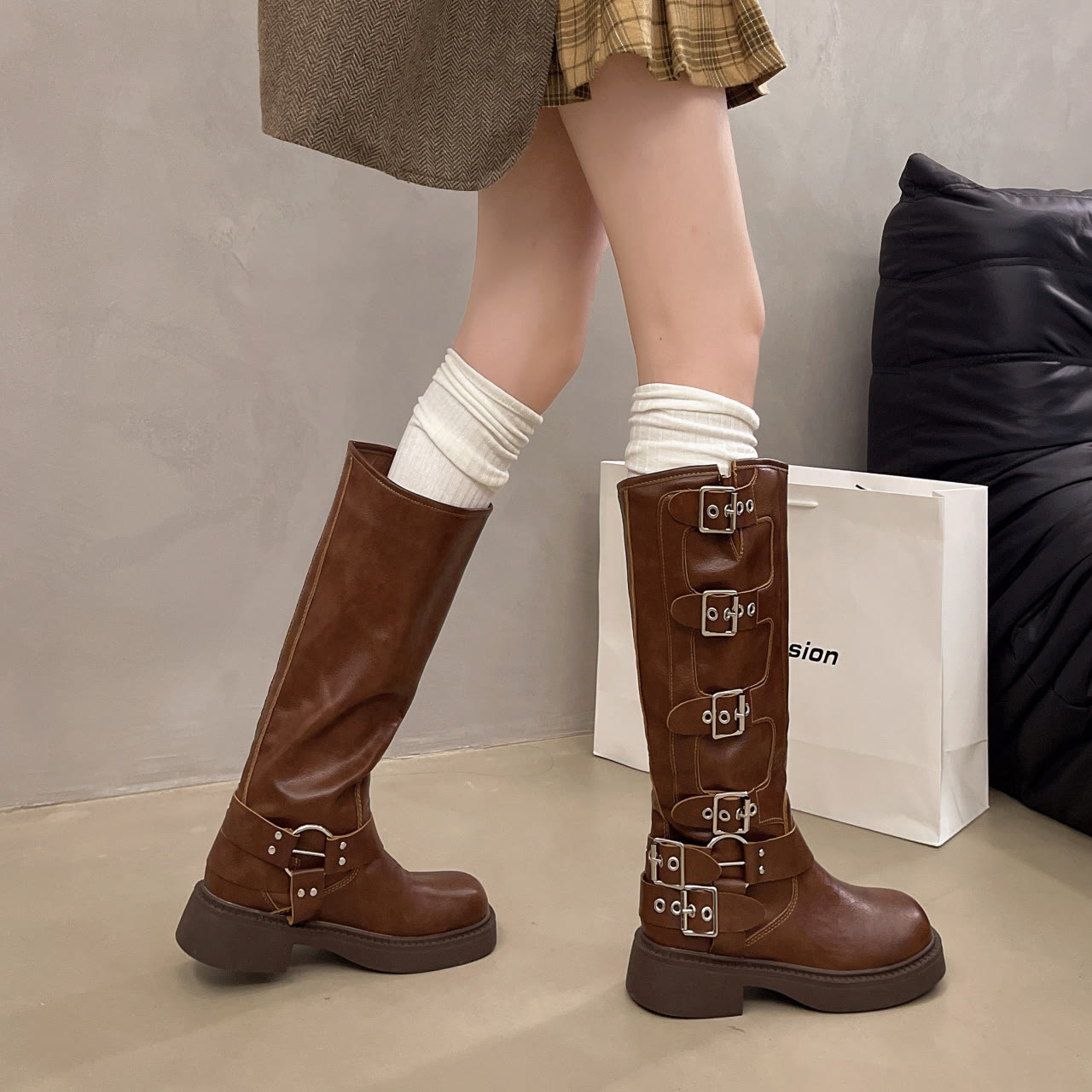 Buckle Western Cowboy Knight Boots - Brown - 40 - image 2