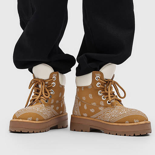 Paisley Platform Combat Boots - Brown - 45 - image 2