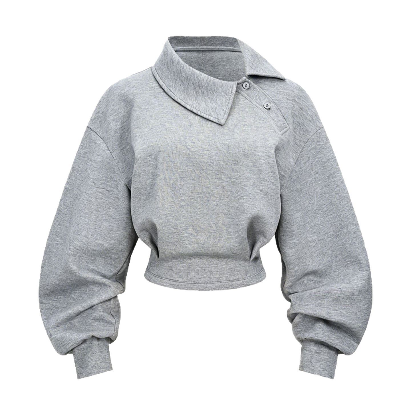 Lapel Asymmetric Waist-Cinched Top - Grey - 2XL - image 2