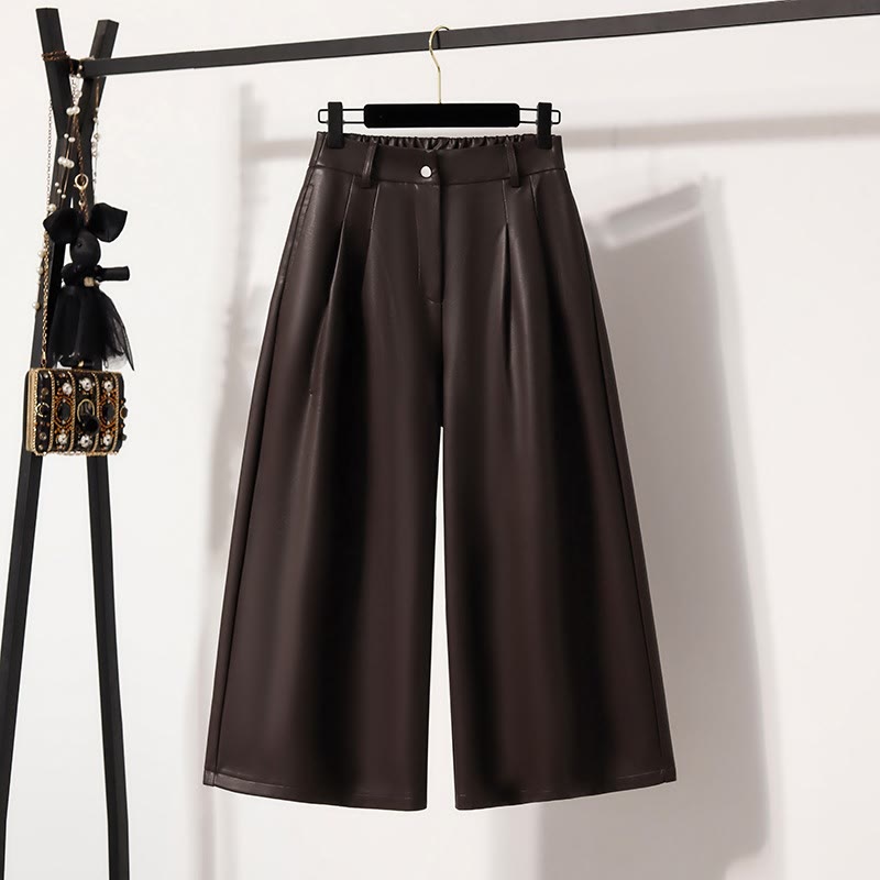 Plus Size Faux Leather Capri Pants - Coffee - 4XL - image 3