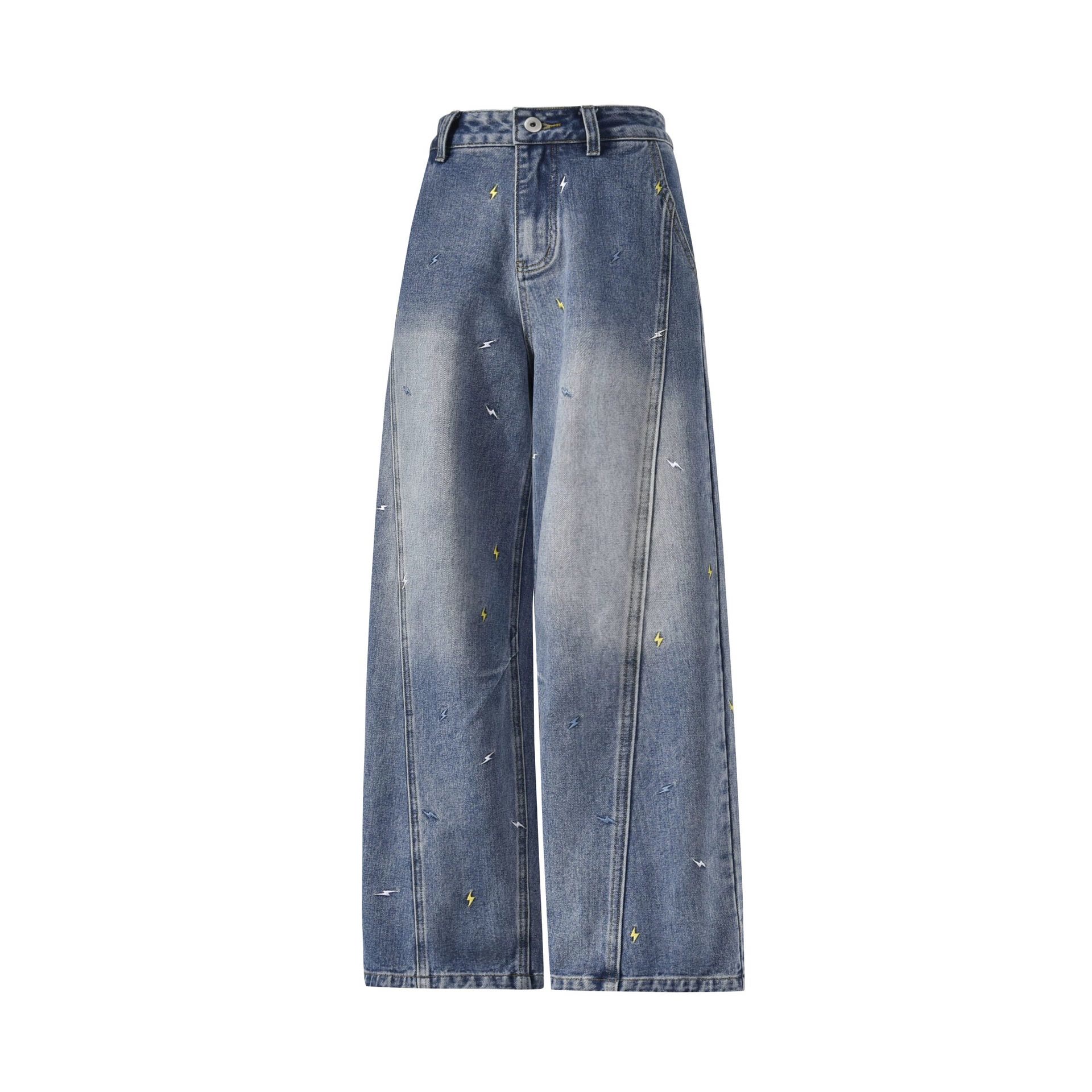 Vintage Lightning Embroidered Wide Leg Jeans - image 5