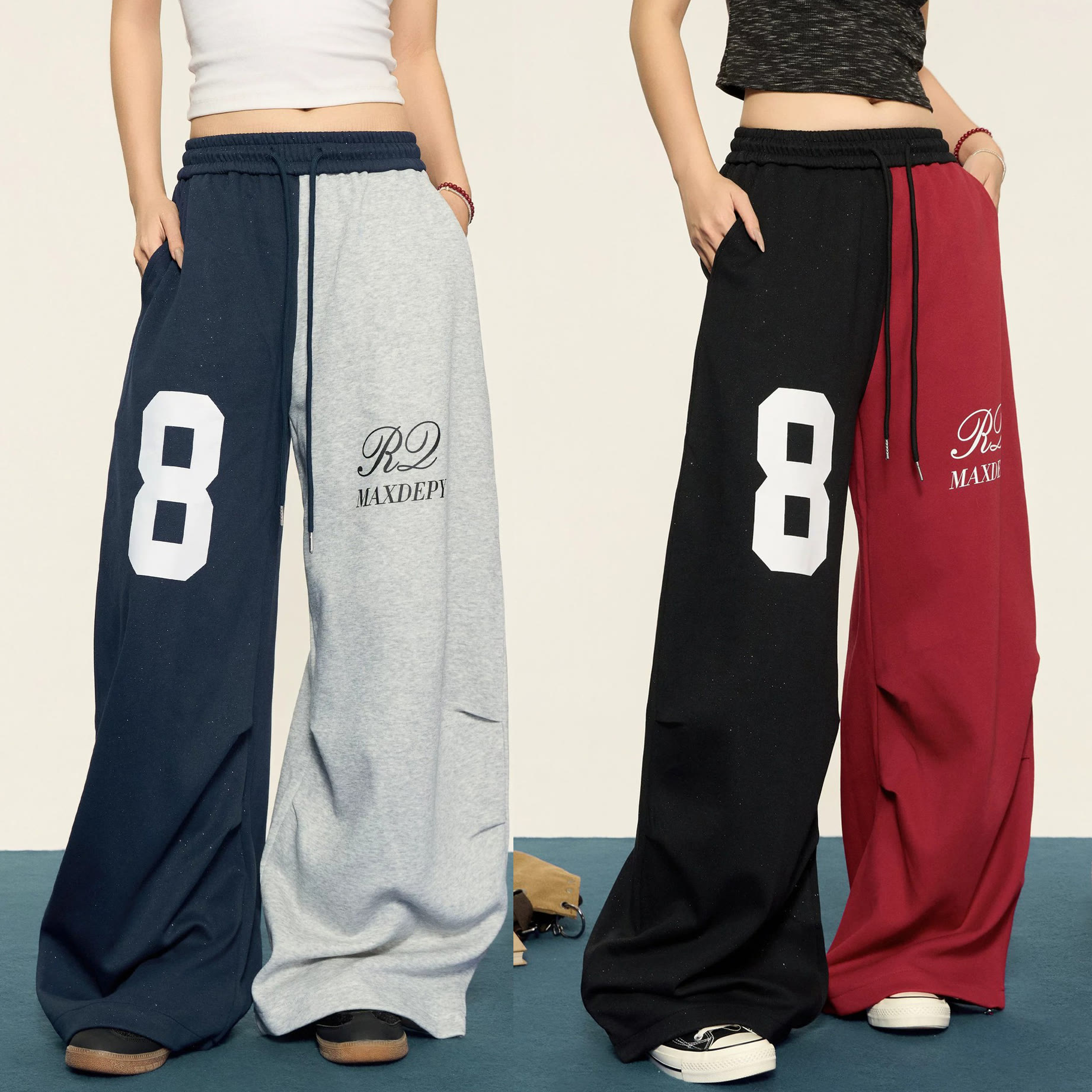 Vintage Color Block Wide Leg Sweatpants - image 1
