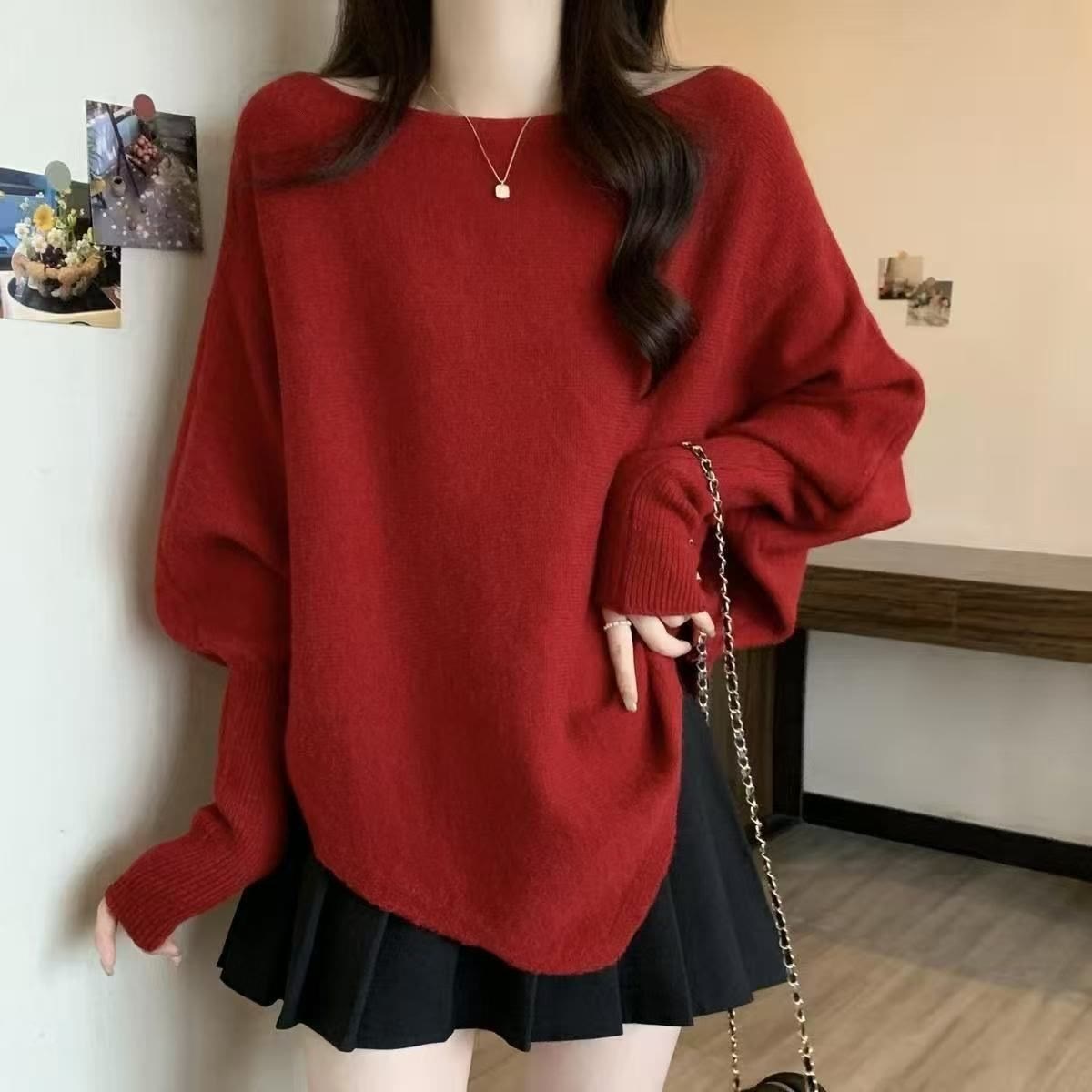 Knit Sweater with Vintage Leather Skirt Two Pieces Set - Red Top - 3XL - image 3