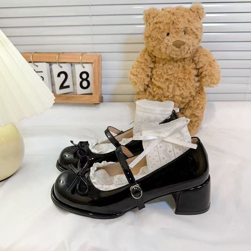 Chic Lace Trim Mary Jane Mid-Heel Shoes - image 7