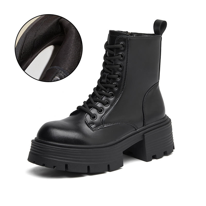 Genuine Leather Platform Combat Boots with Shoe Chain - Black+Single Lining - 40 - image 4