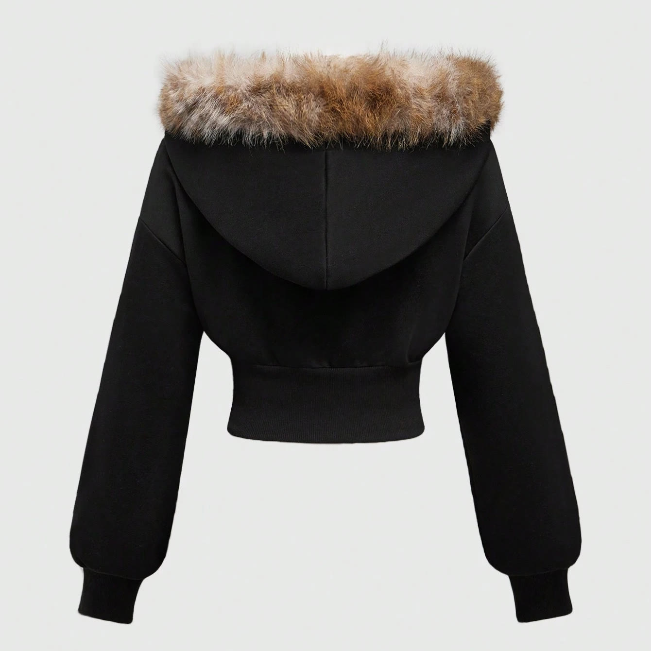 Vintage Faux Fur Collar Zip-Up Cinched Waist Hoodie - image 5