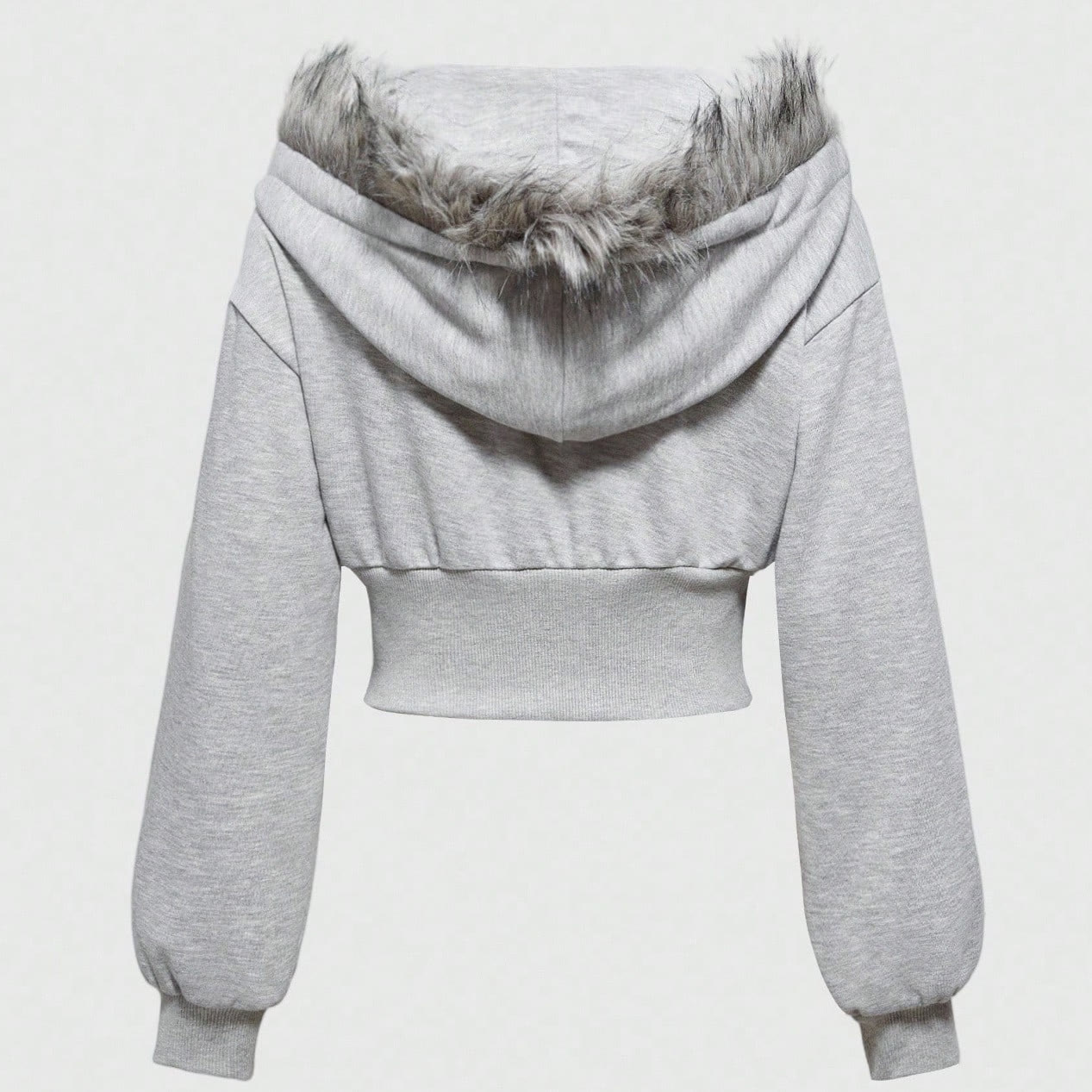 Vintage Faux Fur Collar Zip-Up Cinched Waist Hoodie - image 3