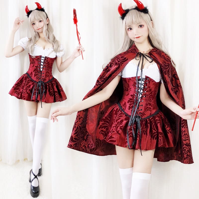 Halloween Witch Vampire Dress - White Inner Top + Vest + Mini Skirt + Shawl Set - XL - image 2