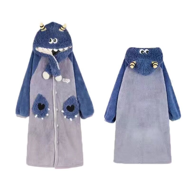Cute Cartoon Hooded Robe Pajama Set - Little Monster Robe - XL - image 7