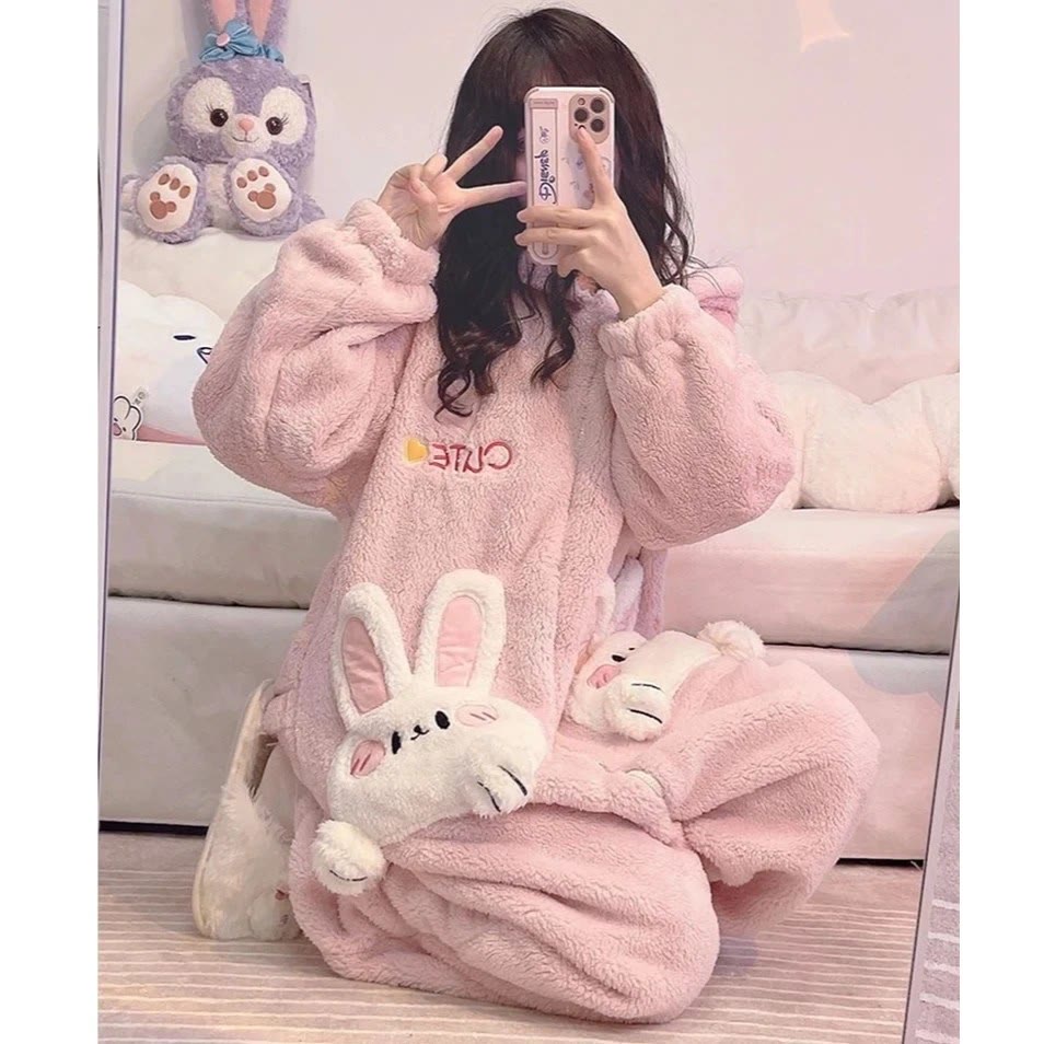 Cute Cartoon Hooded Robe Pajama Set - Rabbit Onesie - XL - image 2