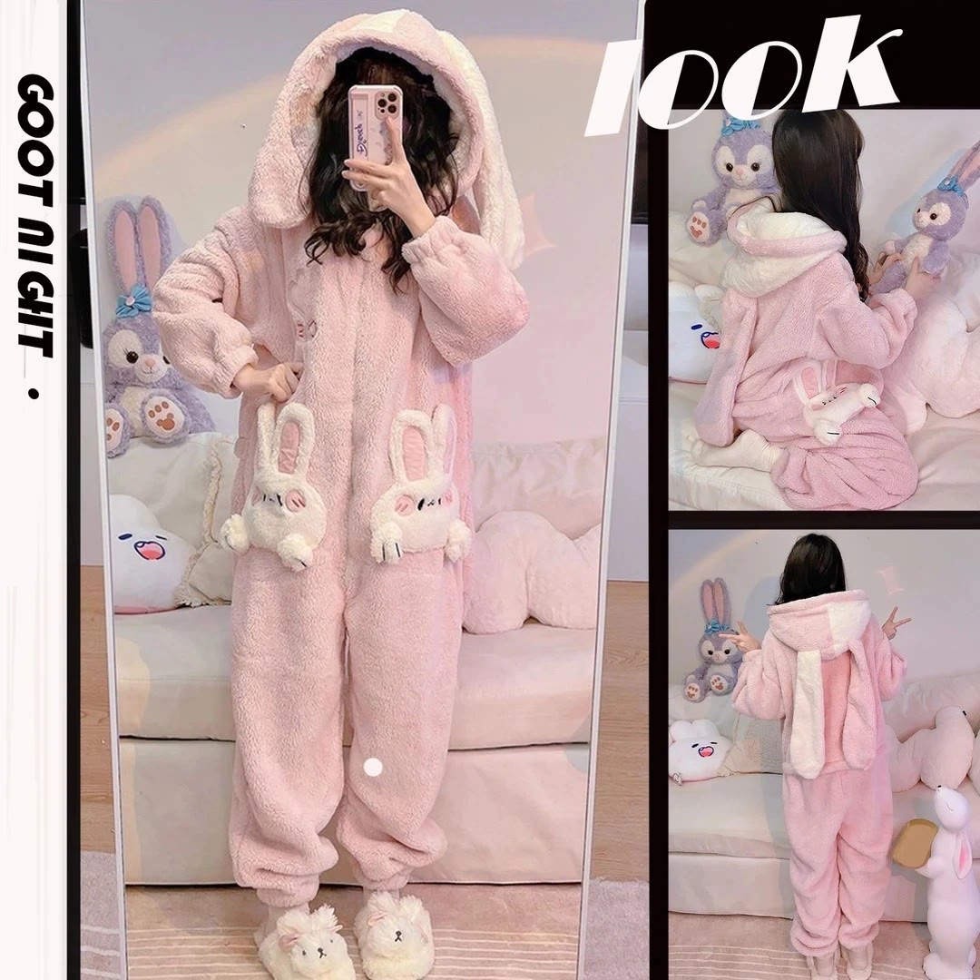 Cute Cartoon Hooded Robe Pajama Set - image 1