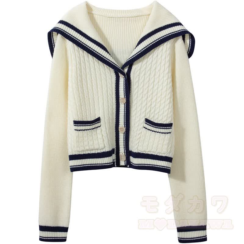 Sailor Collar Knit Sweater with Denim Jeans Two Pieces Set - Blue Top - 3XL - image 2