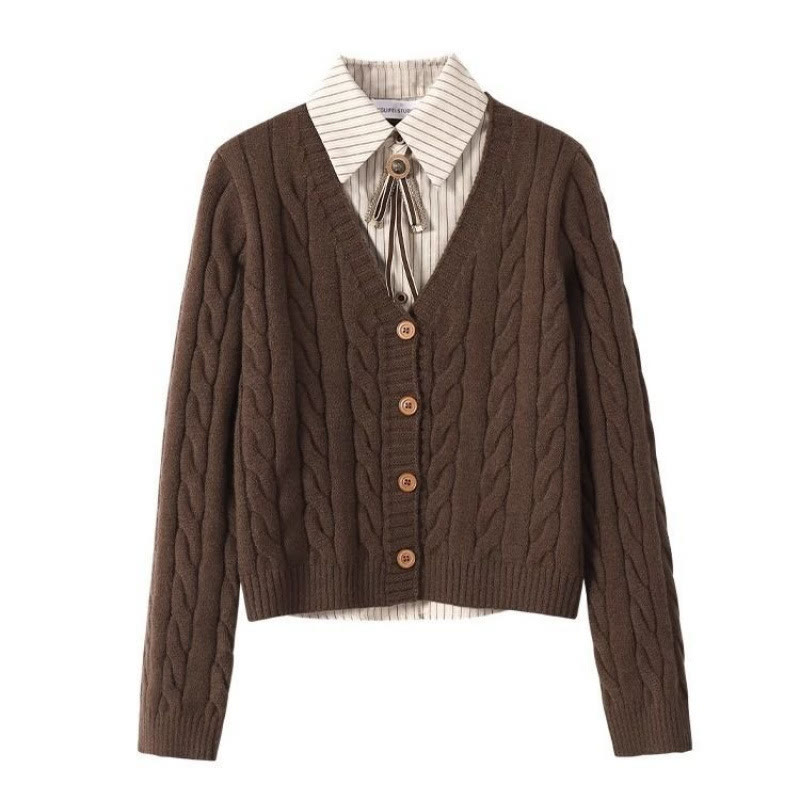 Preppy Faux Layered Knit Sweater with Mini Skirt Two Pieces Set - Top - 3XL - image 2