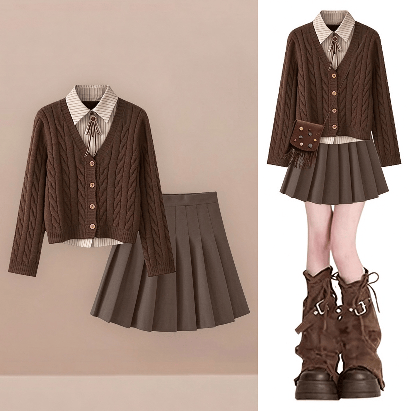 Preppy Faux Layered Knit Sweater with Mini Skirt Two Pieces Set - Set - 3XL - image 1