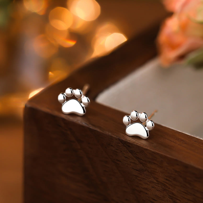 Cute Cat Paw Stud Earrings - Silver - One Size - image 1