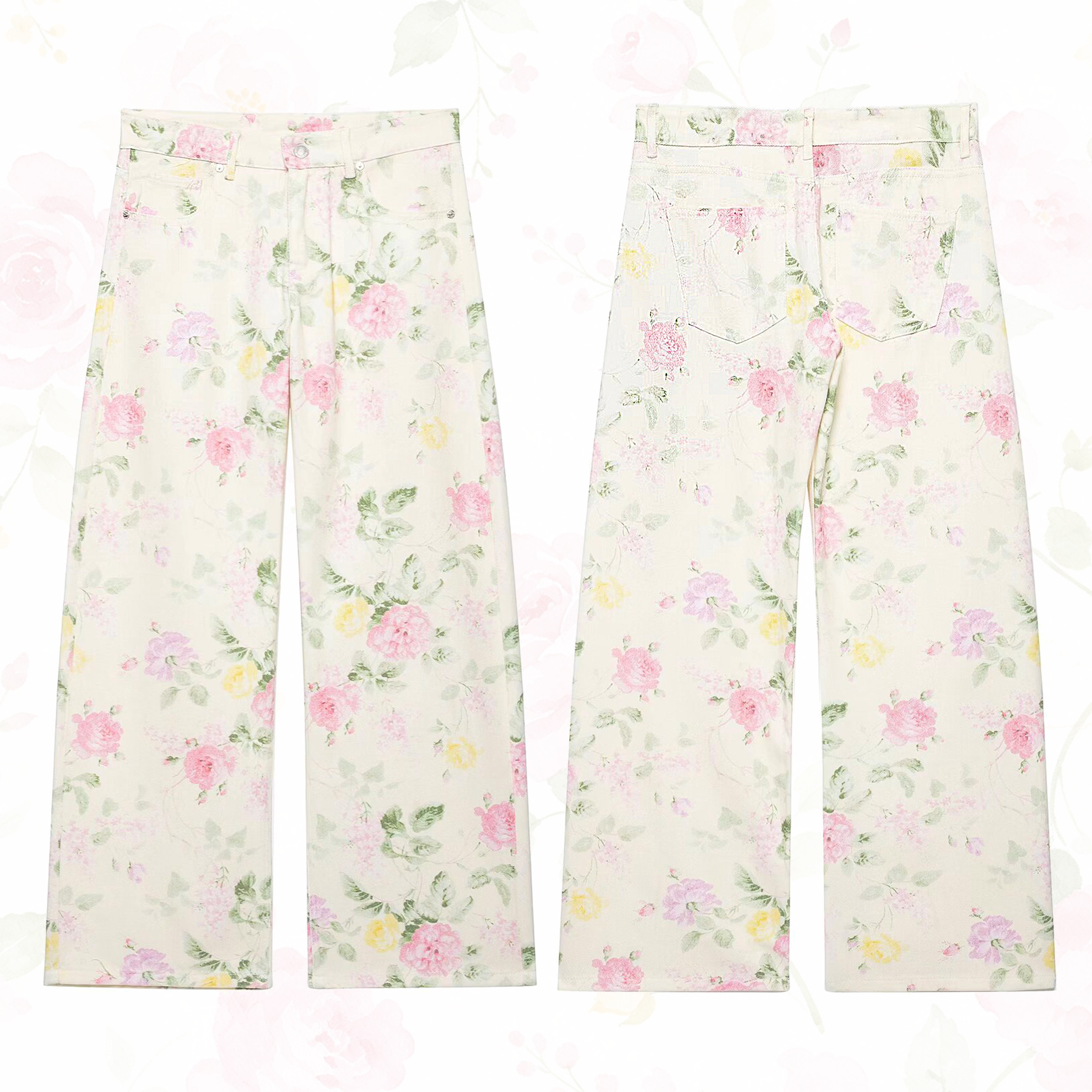 Low Waist Floral Print Denim Jeans - Pants - L - image 1
