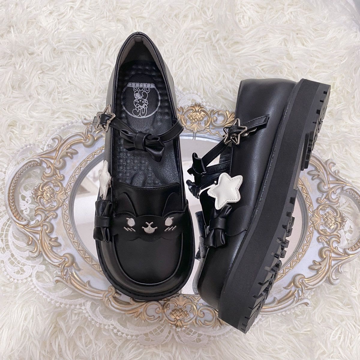Cute Lolita Bow Platform Leather Shoes - Black - 40 - image 3