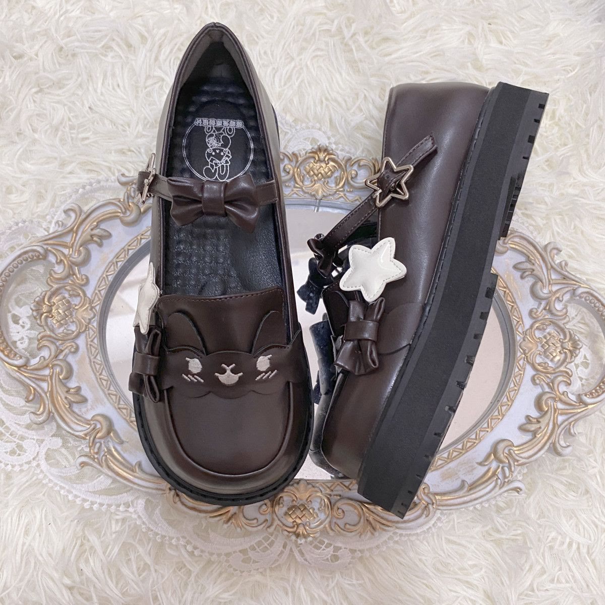 Cute Lolita Bow Platform Leather Shoes - Brown - 40 - image 4