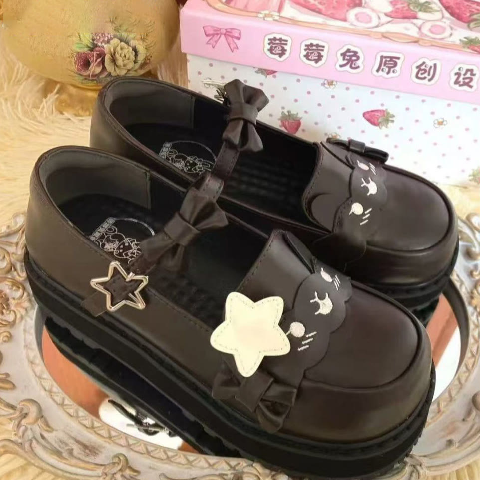 Cute Lolita Bow Platform Leather Shoes - image 7