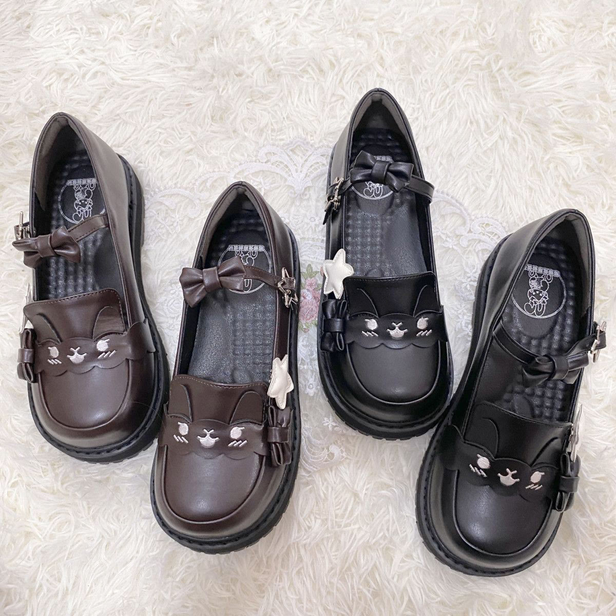 Cute Lolita Bow Platform Leather Shoes - image 1