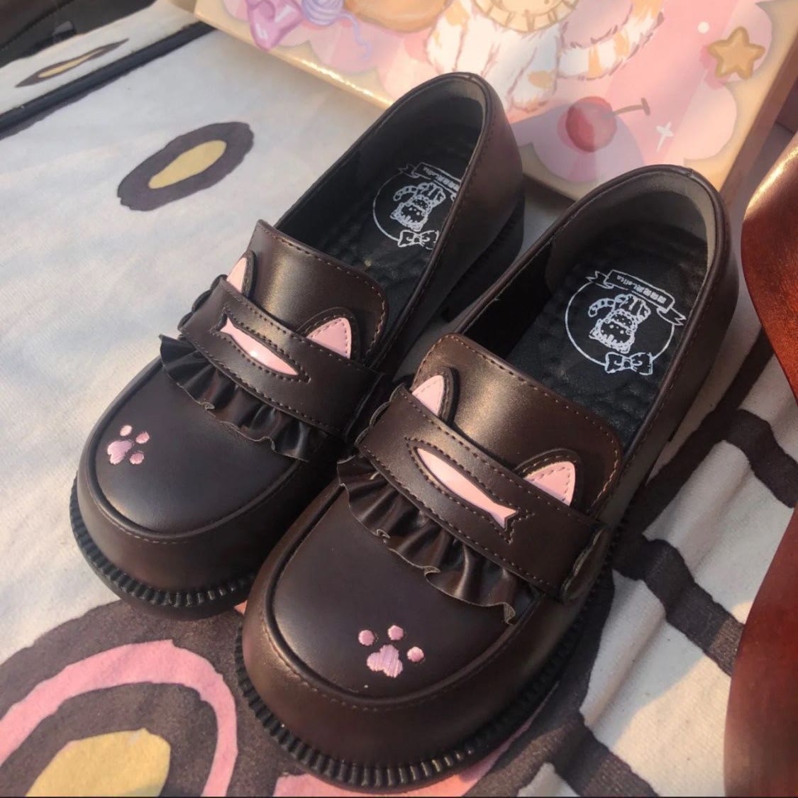 Preppy Cat Paw Lolita Leather Shoes - Brown Cat Paw Matte - 40 - image 1