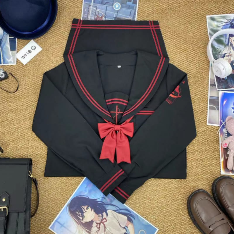 Dark Jk Sailor Uniform Two Pieces Set - Long Sleeve + Red Bow Tie - 2XL - image 3