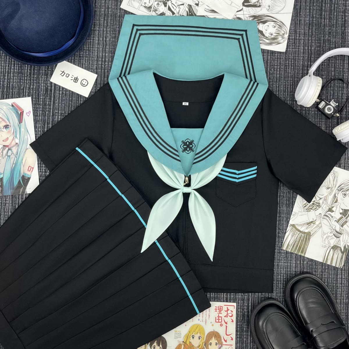 Preppy JK Sailor Uniform Set - Short Sleeve + Bow Tie + Skirt - 2XL - image 4