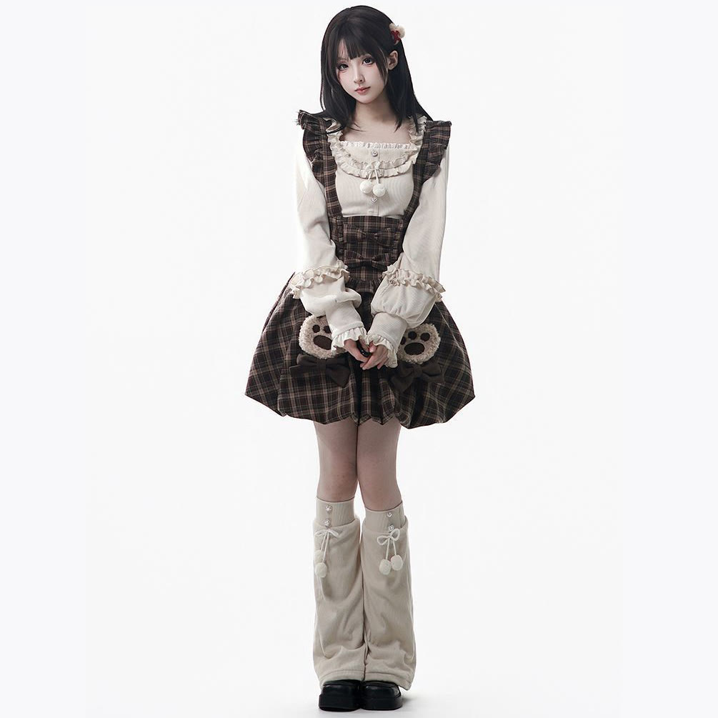 Knit Top and Balloon Bib Pants and Cape and Scarf Four Pieces Set - Shirt+Overalls - XL - image 4