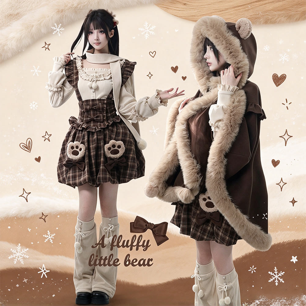 Knit Top and Balloon Bib Pants and Cape and Scarf Four Pieces Set - Shirt+Cape+Overalls+Scarf - XL - image 1