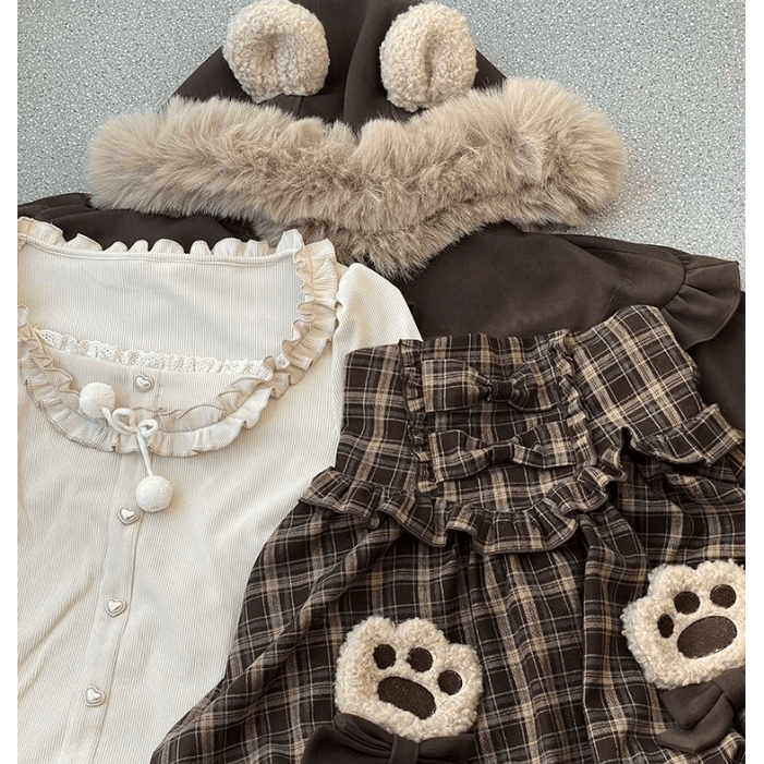 Knit Top and Balloon Bib Pants and Cape and Scarf Four Pieces Set - Shirt+Cape+Overalls - XL - image 2