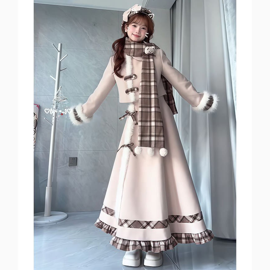 Chic Jacket and Skirt and Plaid Scarf Three Pieces Set - image 3