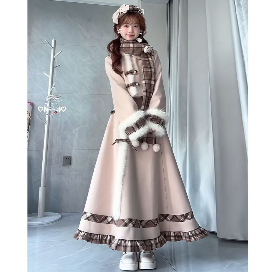 Chic Jacket and Skirt and Plaid Scarf Three Pieces Set - Set - XL - image 2