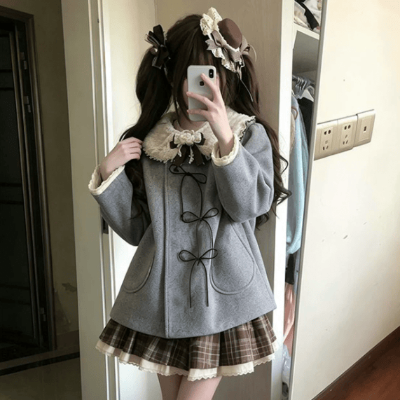 Preppy Fur Collar Jacket and Skirt Two Pieces Set - image 2