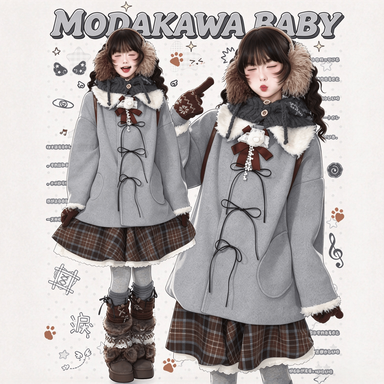 Preppy Fur Collar Jacket and Skirt Two Pieces Set - Set - XL - image 1