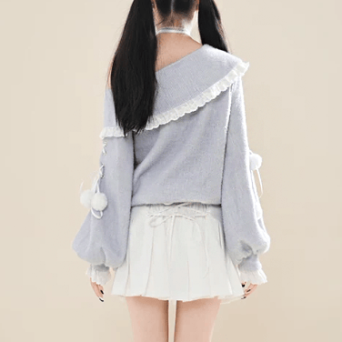One-Shoulder Ruffle Sweater and Pleated Skirt Two Pieces Set - image 7