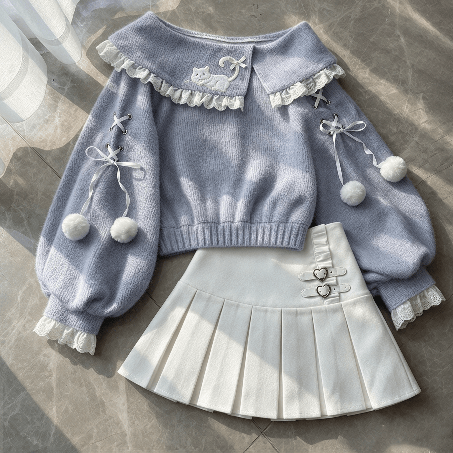 One-Shoulder Ruffle Sweater and Pleated Skirt Two Pieces Set - Set - XL - image 1