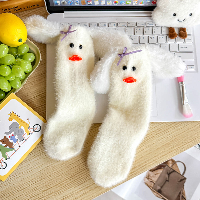 Cute Puppy Fleece-Lined Sleep Socks - White - One Size - image 3