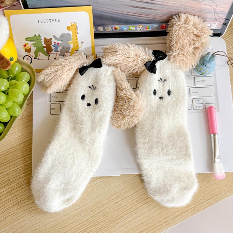 Cute Puppy Fleece-Lined Sleep Socks - Coffee - One Size - image 2
