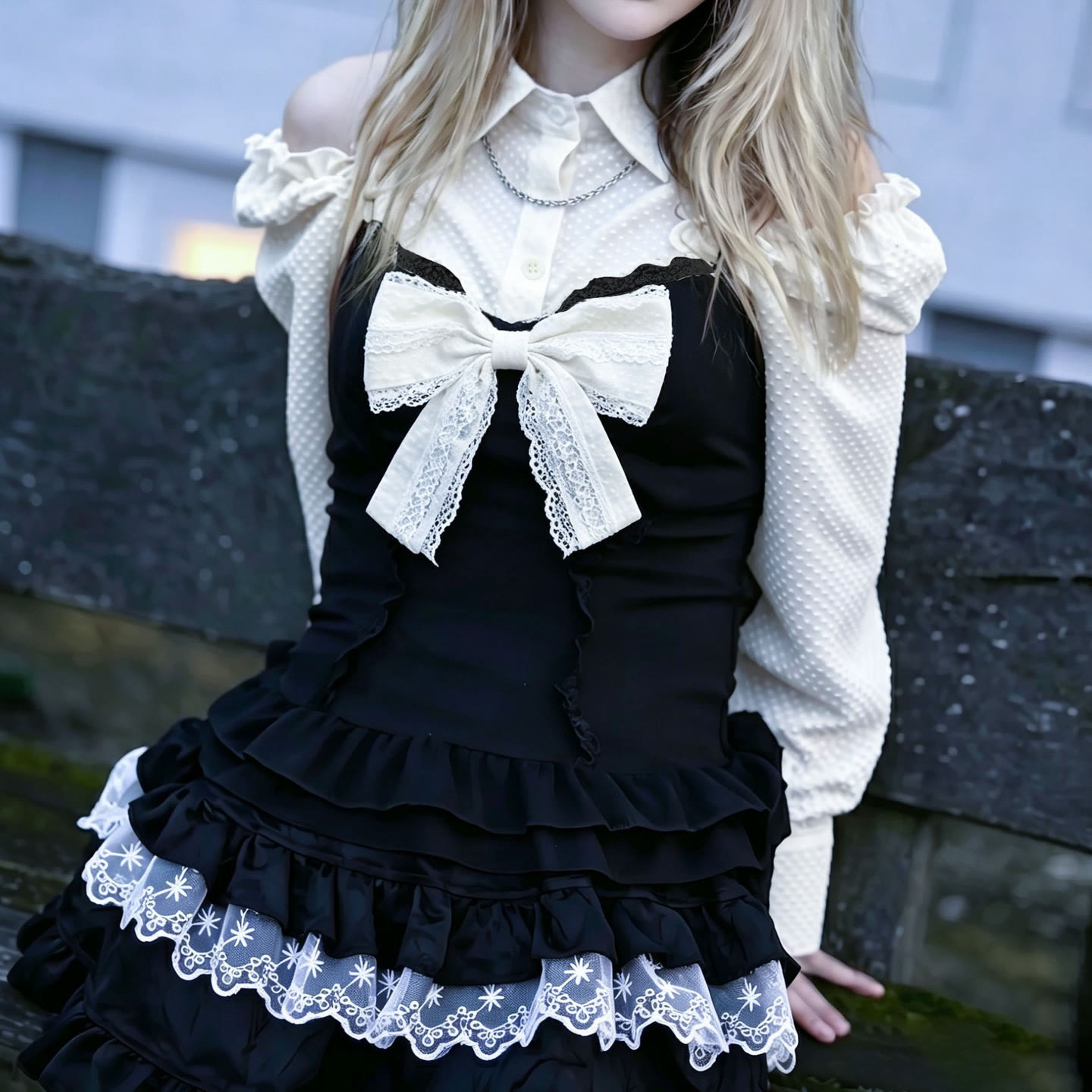 Bow Lace Cinched-Waist Tutu Three Pieces Set - image 3