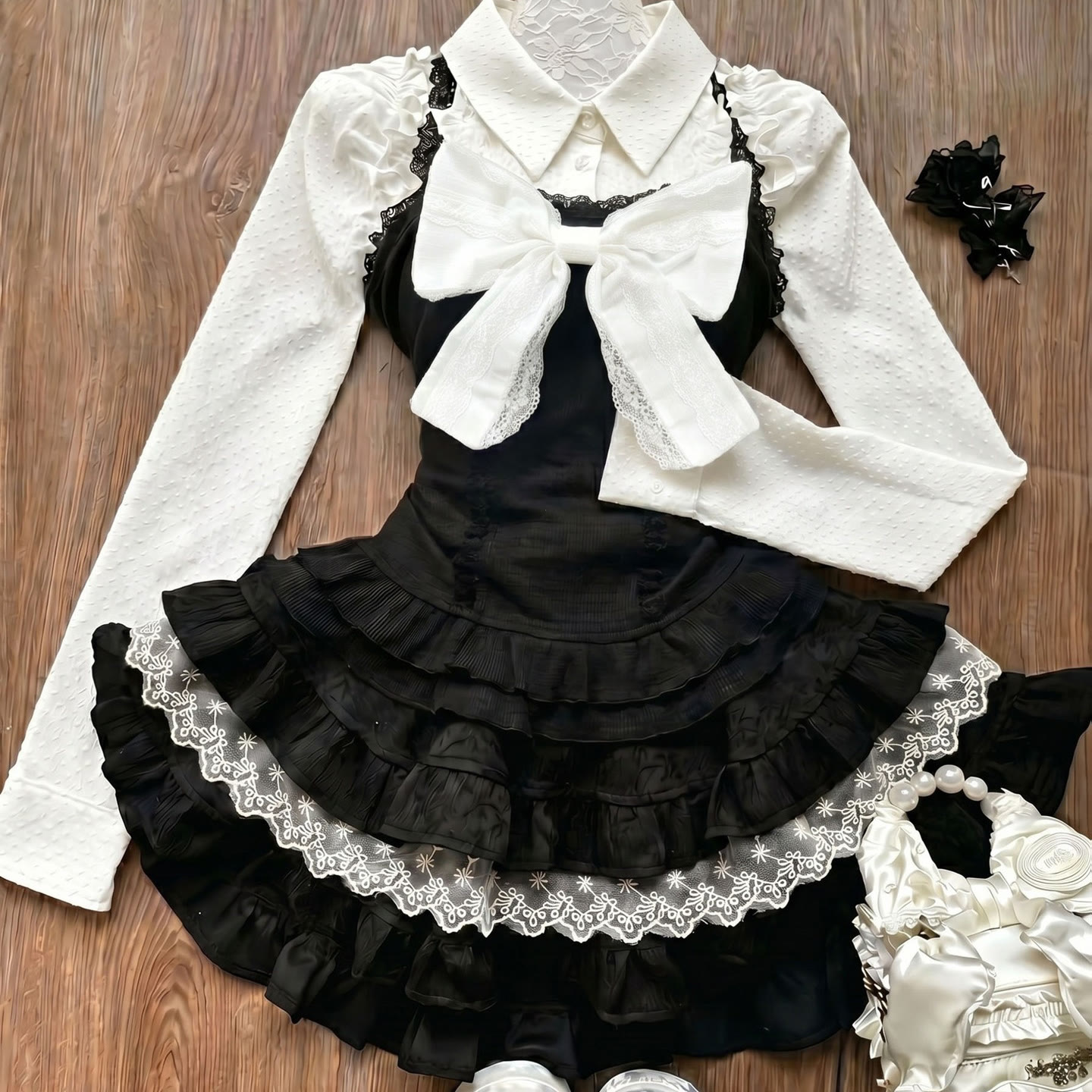 Bow Lace Cinched-Waist Tutu Three Pieces Set - image 6